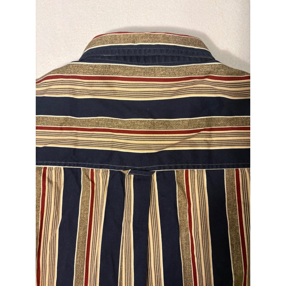 Chaps Ralph Lauren Mens XL Long Sleeve Striped Button Down Shirt Navy Tan Red - Picture 10 of 10
